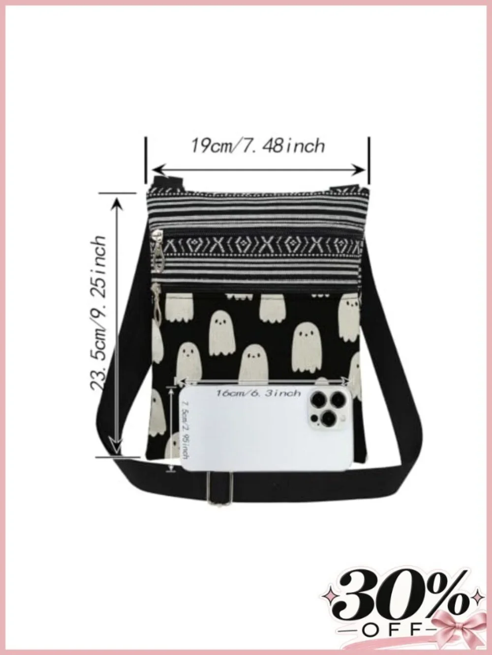 Ghost Print Crossbody Bag Minimalist Unisex Polyester Adjustable Strap